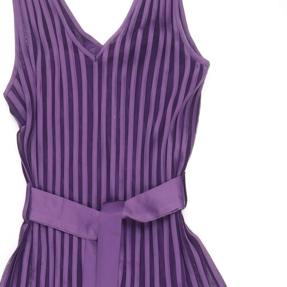 Roman Womens Purple Polyester A-Line Size 16 V-Neck Zip