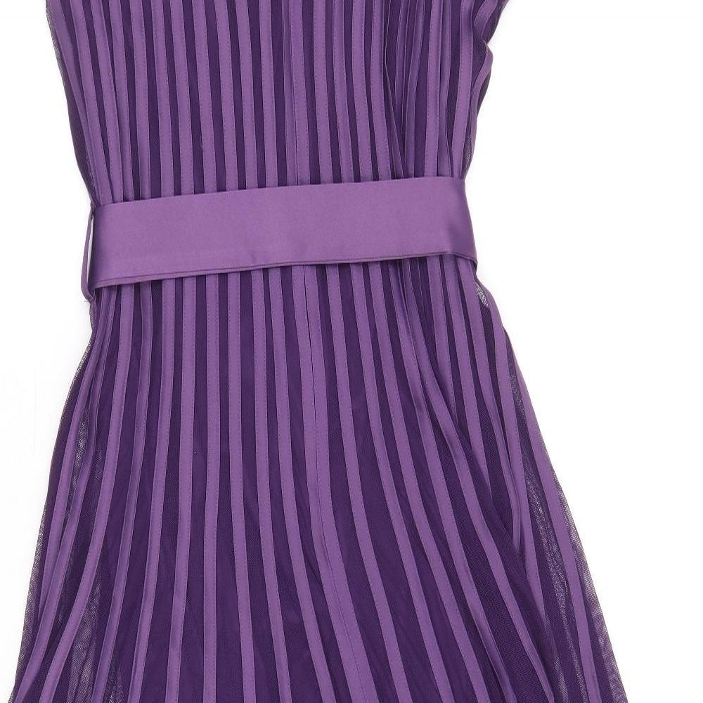 Roman Womens Purple Polyester A-Line Size 16 V-Neck Zip