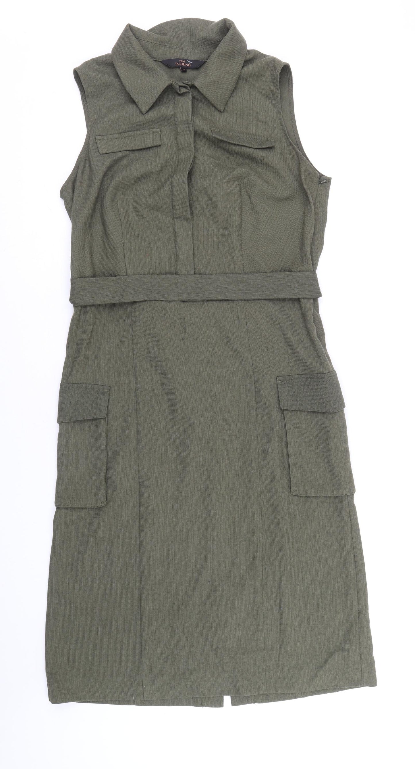 NEXT Womens Green Polyester Pencil Dress Size 14 Collared Zip