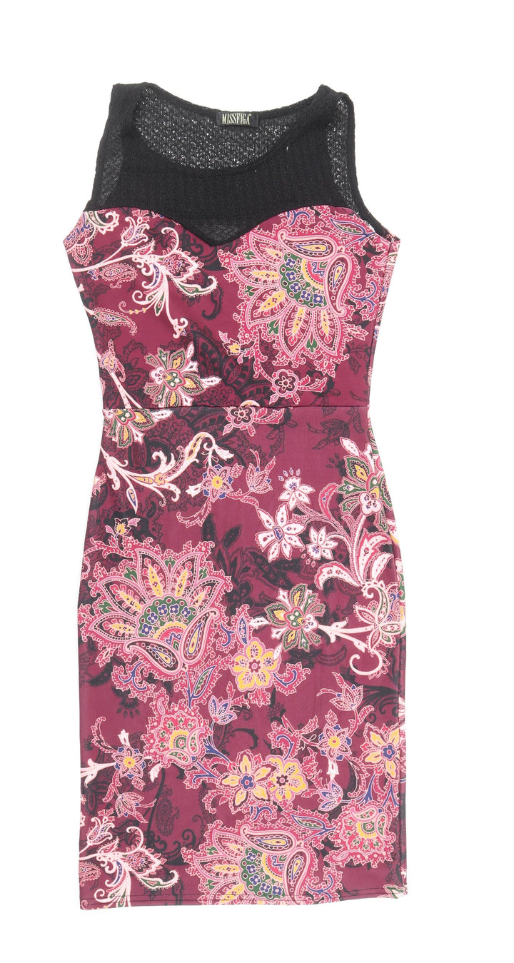 MISSFIGA Womens Multicoloured Paisley Polyester Pencil Dress Size 8 Round Neck Pullover