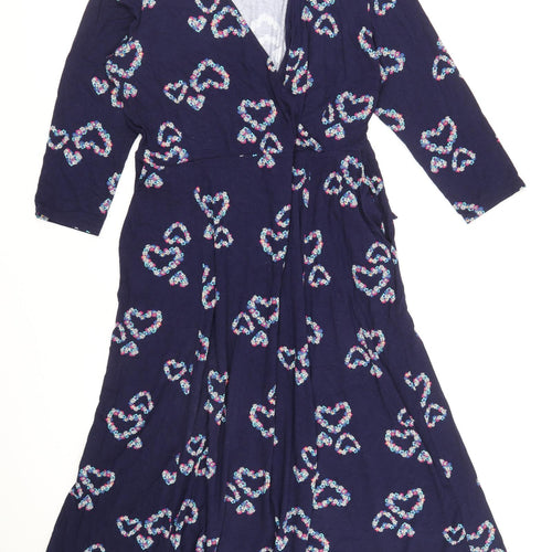 Khost Womens Blue Geometric Viscose Wrap Dress Size 18 V-Neck Pullover - Heart Pattern