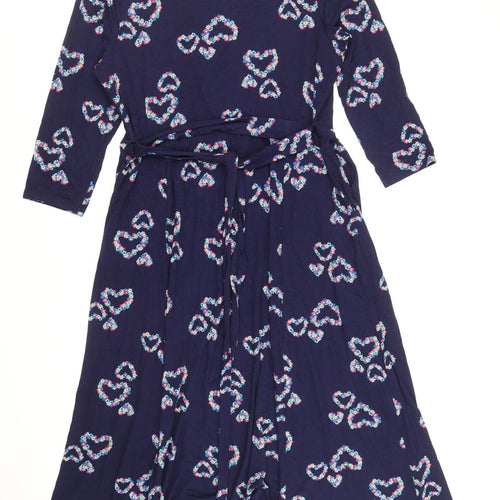 Khost Womens Blue Geometric Viscose Wrap Dress Size 18 V-Neck Pullover - Heart Pattern