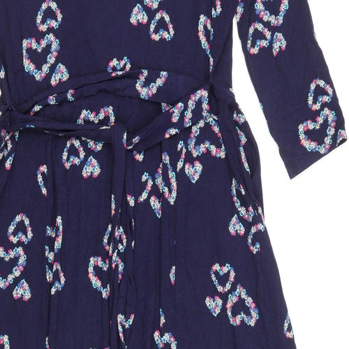 Khost Womens Blue Geometric Viscose Wrap Dress Size 18 V-Neck Pullover - Heart Pattern