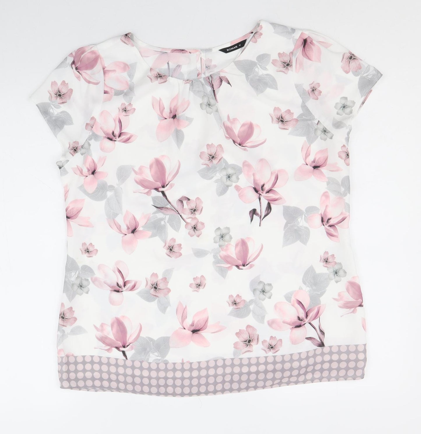 Roman Womens Multicoloured Floral Polyester Basic Blouse Size 14 Round Neck