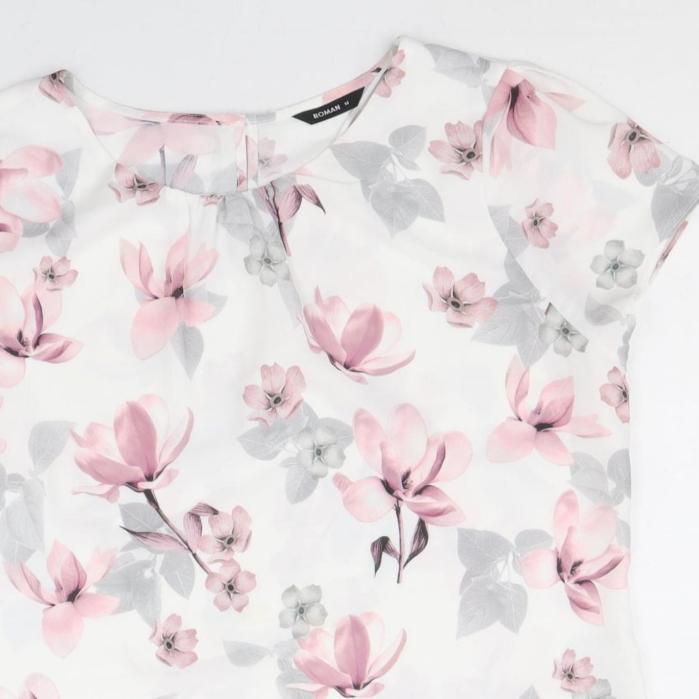 Roman Womens Multicoloured Floral Polyester Basic Blouse Size 14 Round Neck
