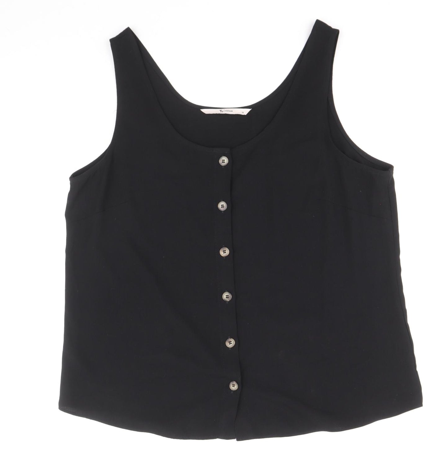 TU Womens Black Polyester Basic Tank Size 16 Scoop Neck