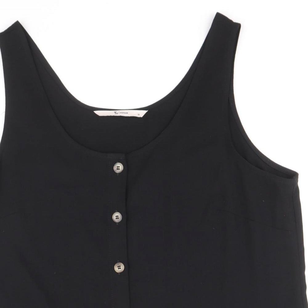 TU Womens Black Polyester Basic Tank Size 16 Scoop Neck