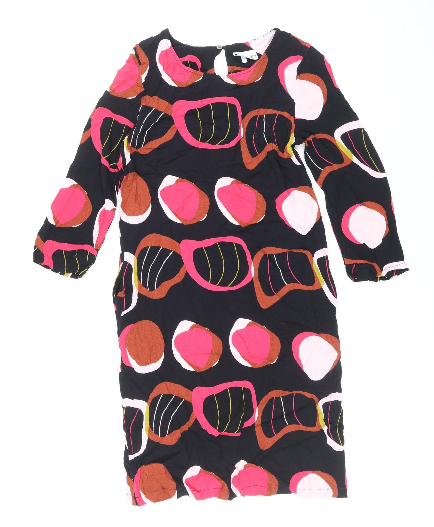 Foil Womens Multicoloured Geometric Viscose A-Line Size 8 Round Neck Button