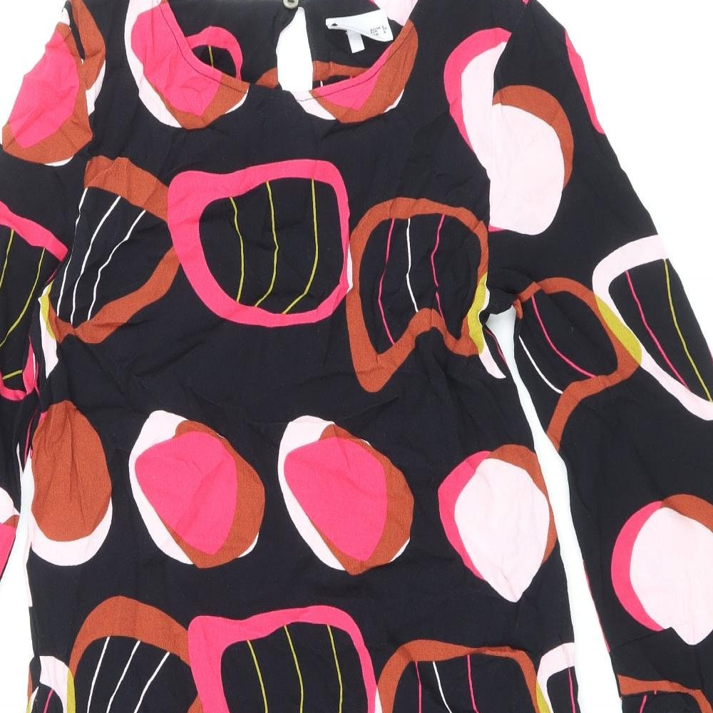 Foil Womens Multicoloured Geometric Viscose A-Line Size 8 Round Neck Button