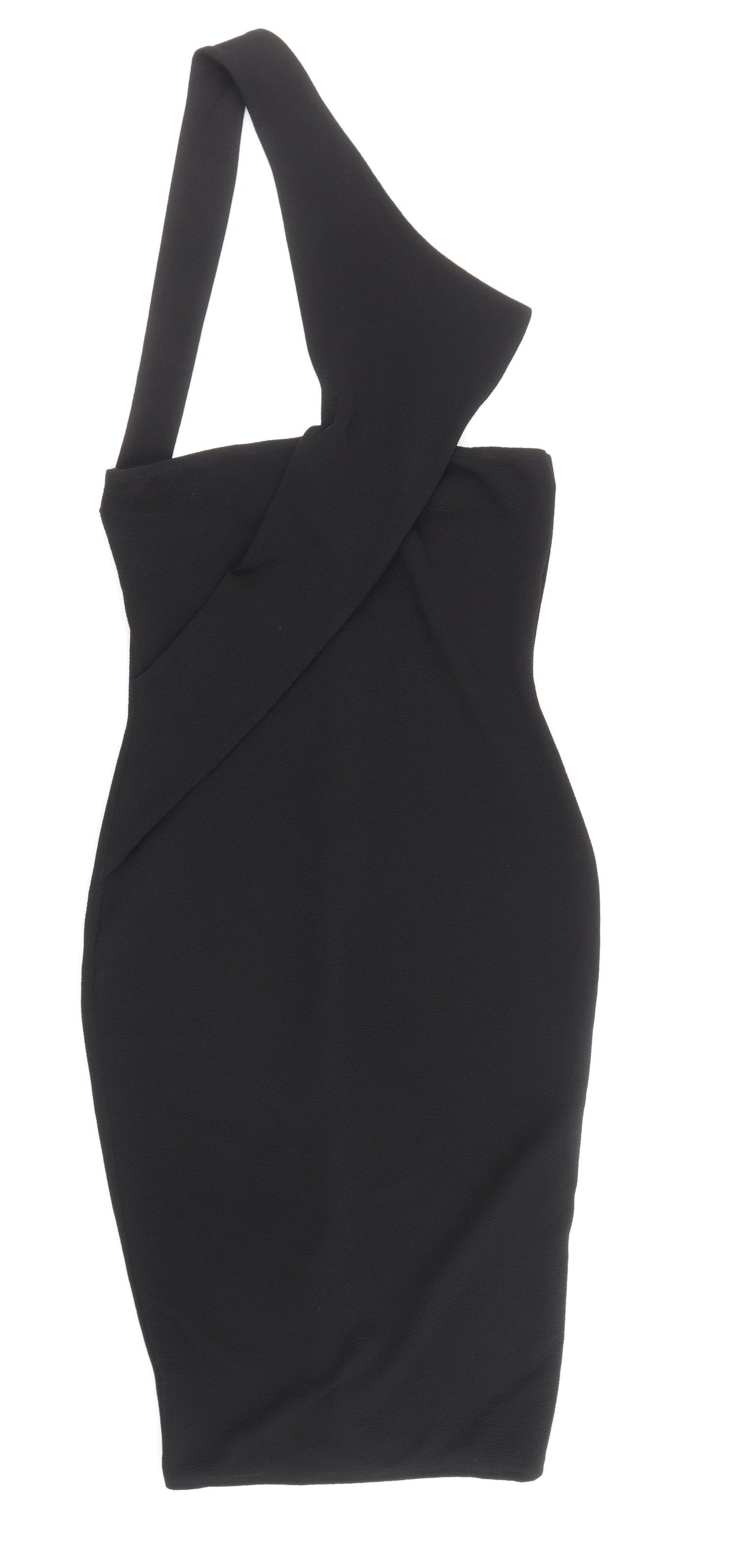 PRETTYLITTLETHING Womens Black Polyester Bodycon Size 14 One Shoulder Pullover