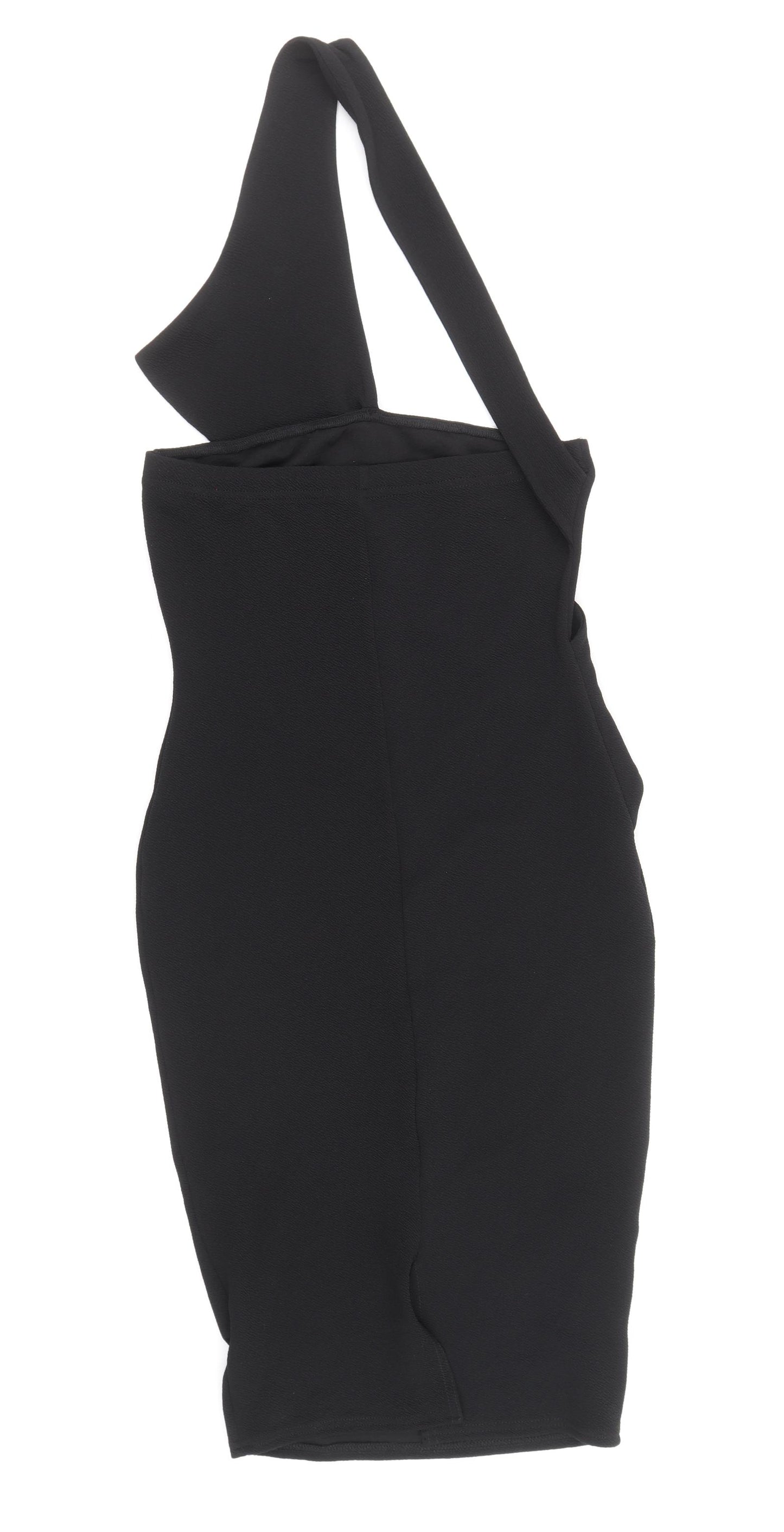 PRETTYLITTLETHING Womens Black Polyester Bodycon Size 14 One Shoulder Pullover