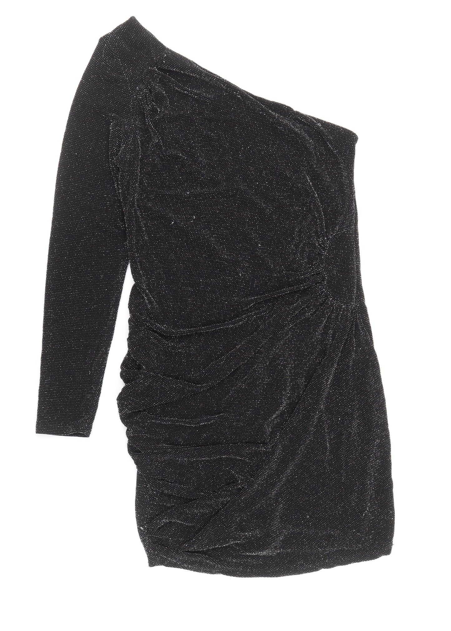 Jane Norman Womens Black Nylon Bodycon Size 16 One Shoulder Pullover