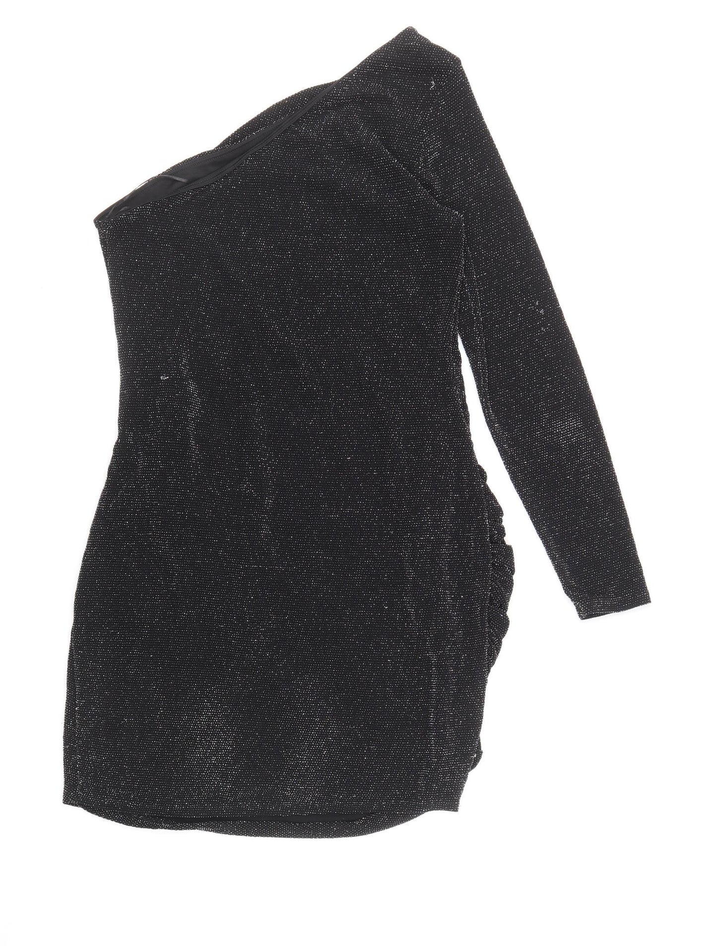 Jane Norman Womens Black Nylon Bodycon Size 16 One Shoulder Pullover
