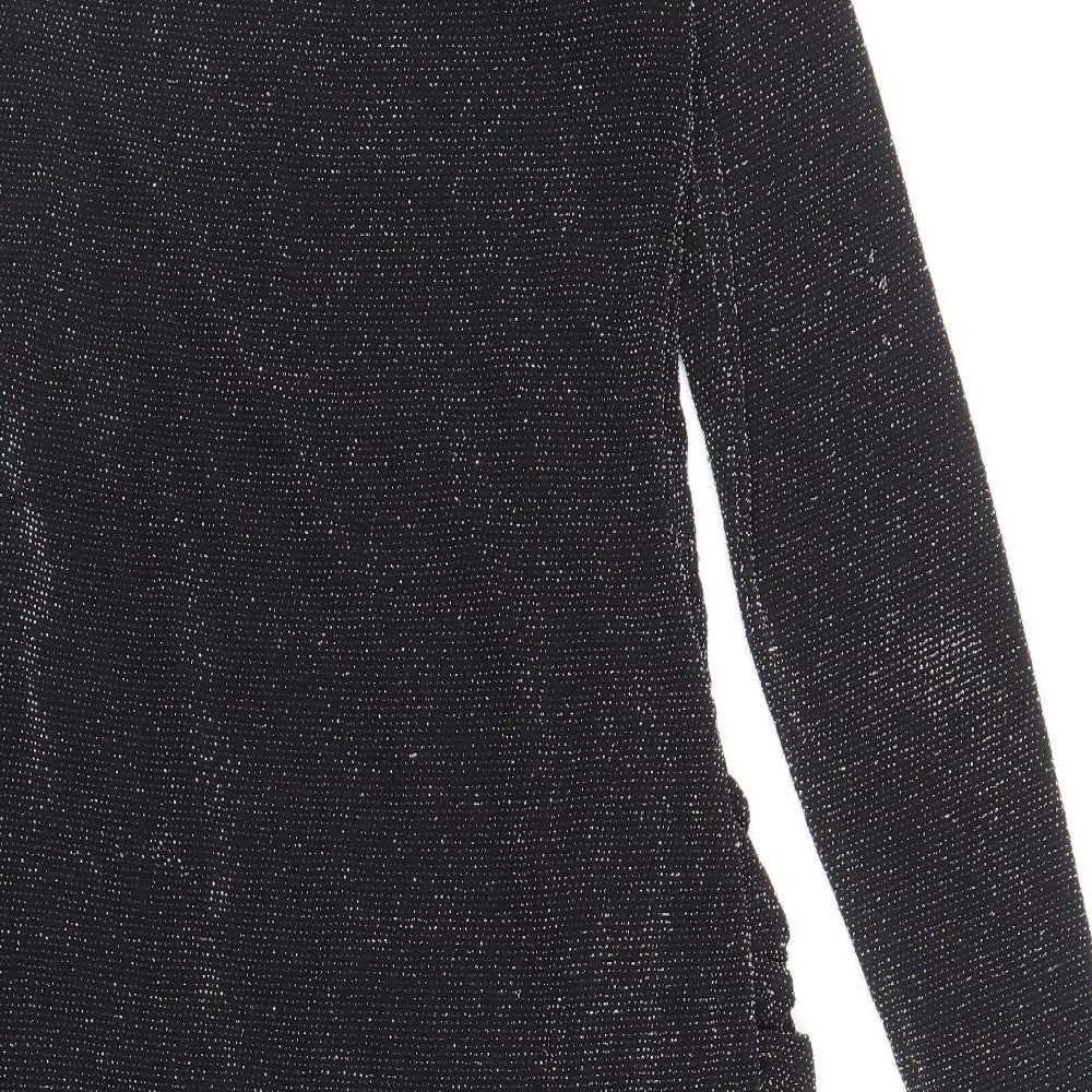Jane Norman Womens Black Nylon Bodycon Size 16 One Shoulder Pullover