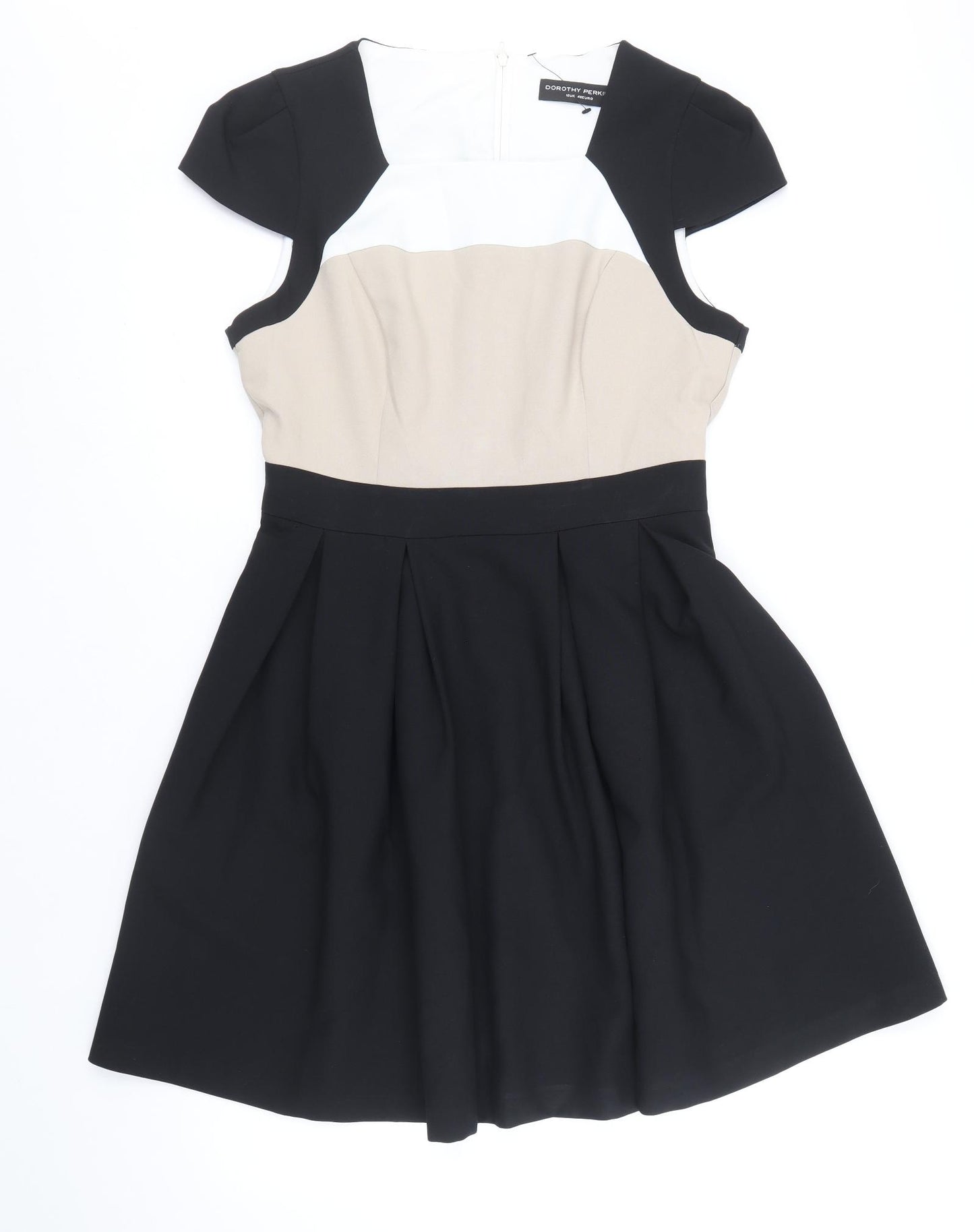 Dorothy Perkins Womens Multicoloured Colourblock Polyester Fit & Flare Size 12 Square Neck Zip