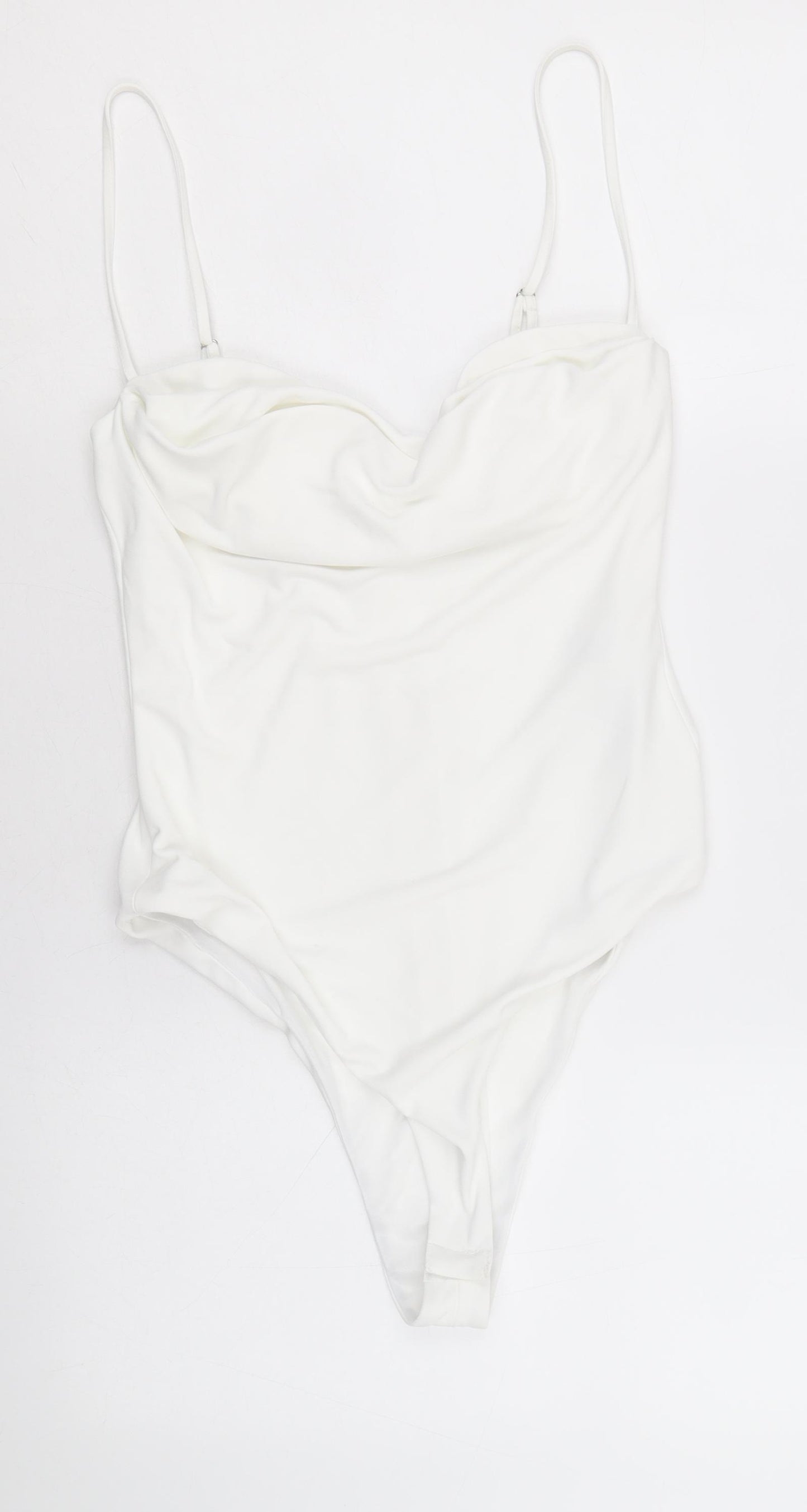 Zara Womens White Polyester Bodysuit One-Piece Size M Zip