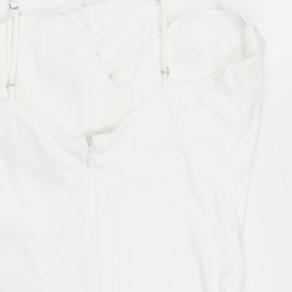 Zara Womens White Polyester Bodysuit One-Piece Size M Zip