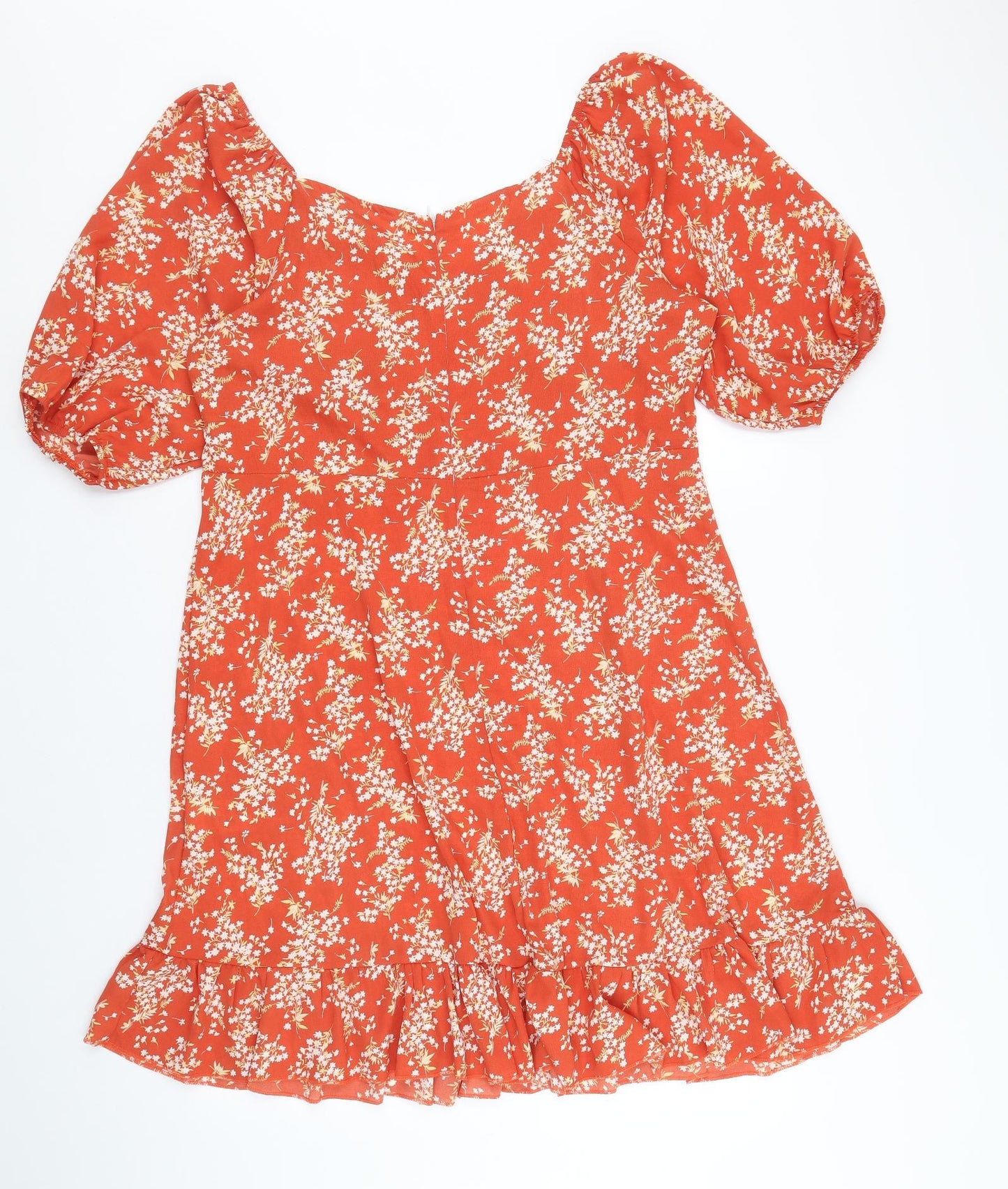 SheIn Womens Orange Floral Polyester Trapeze & Swing Size XL V-Neck Zip