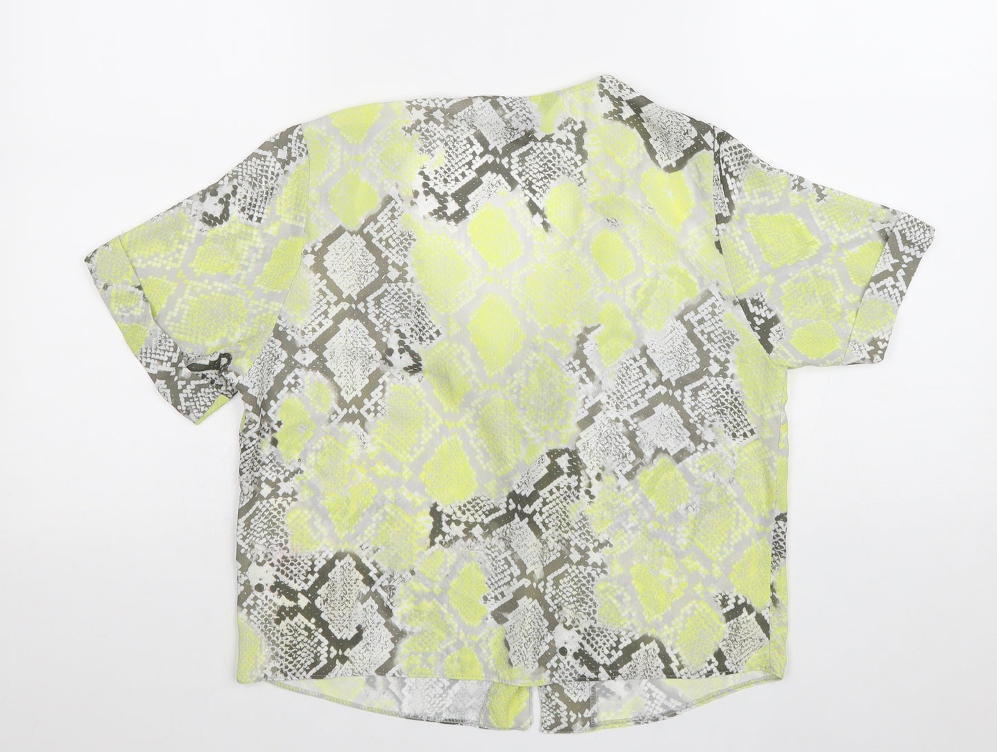 New Look Womens Yellow Animal Print Polyester Basic Button-Up Size 8 V-Neck - Snake Print
