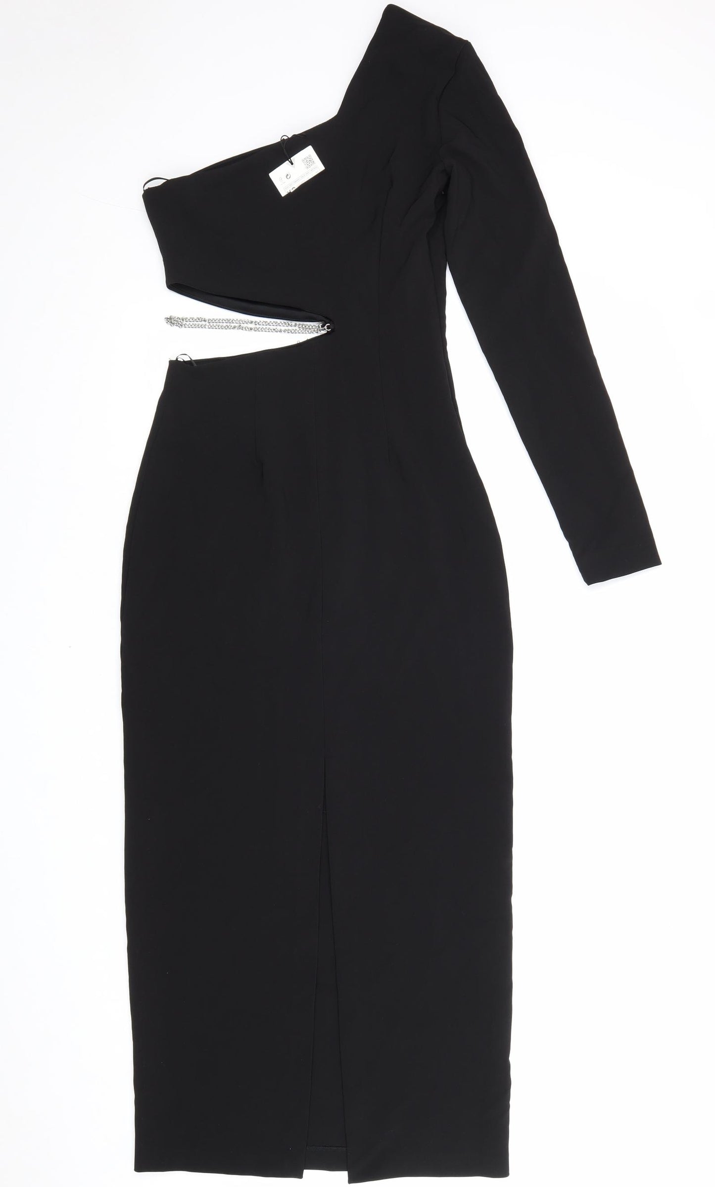 Zara Womens Black Polyester Bodycon Size XS One Shoulder Zip