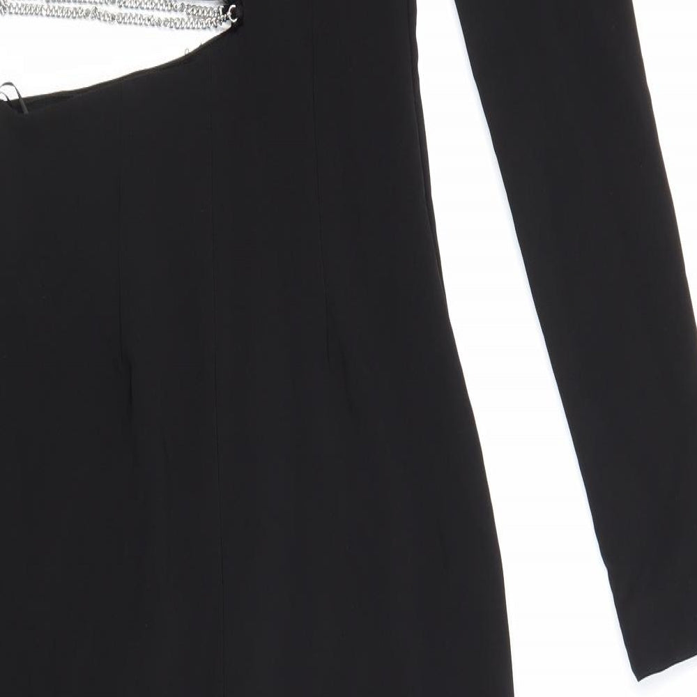 Zara Womens Black Polyester Bodycon Size XS One Shoulder Zip