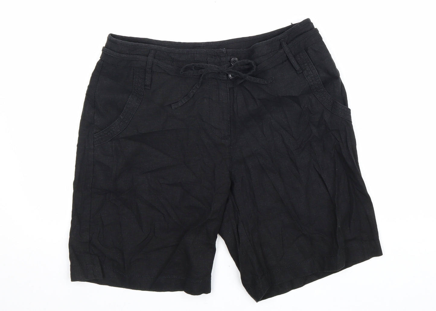 NEXT Womens Black Linen Chino Shorts Size 10 L9 in Regular Zip