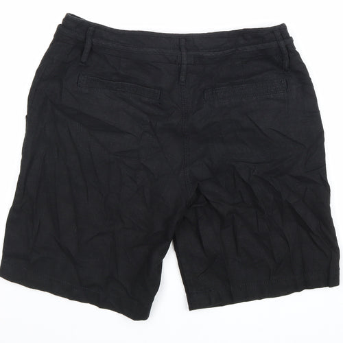 NEXT Womens Black Linen Chino Shorts Size 10 L9 in Regular Zip