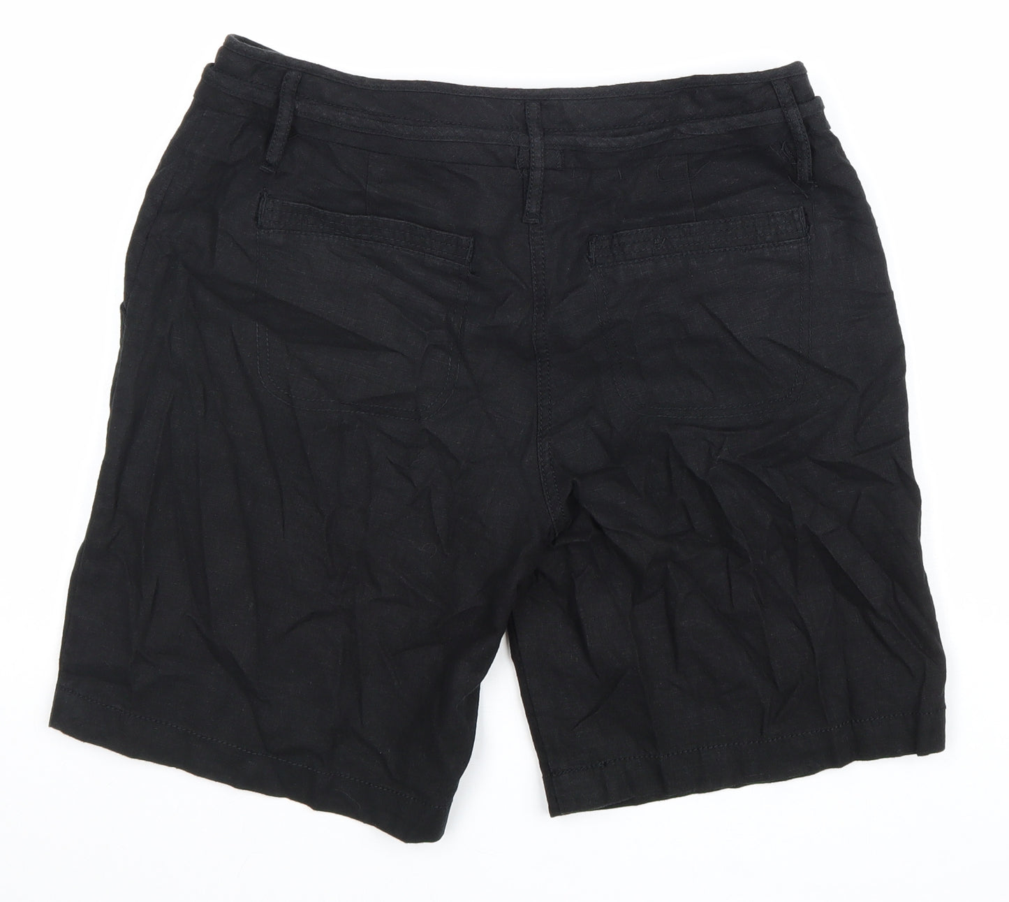 NEXT Womens Black Linen Chino Shorts Size 10 L9 in Regular Zip