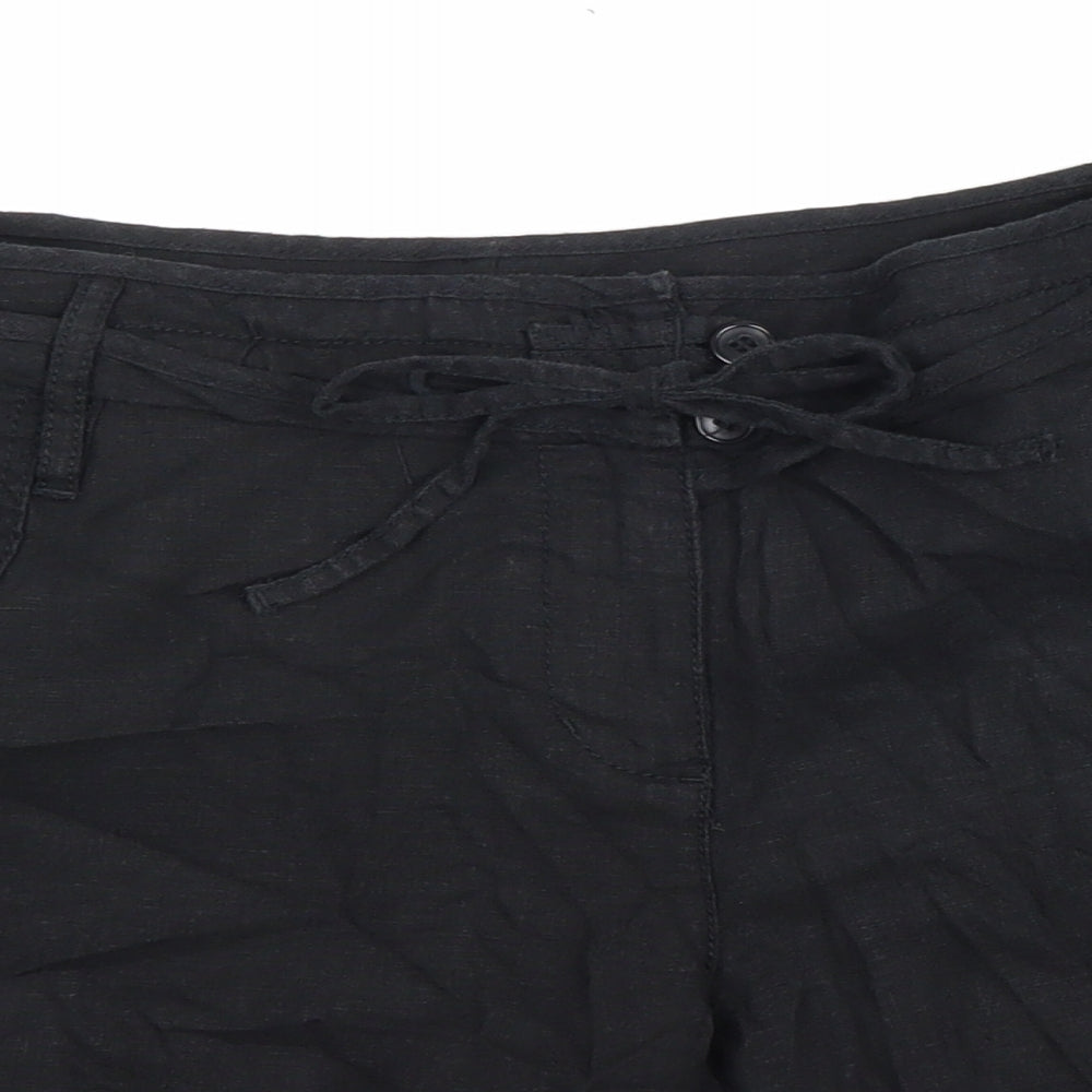 NEXT Womens Black Linen Chino Shorts Size 10 L9 in Regular Zip