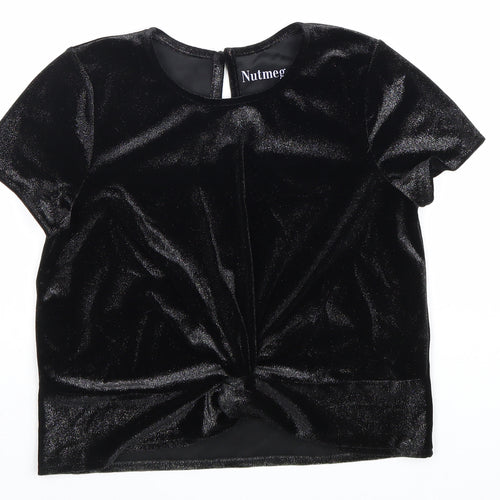 Nutmeg Girls Black Viscose Basic T-Shirt Size 11-12 Years Round Neck Button