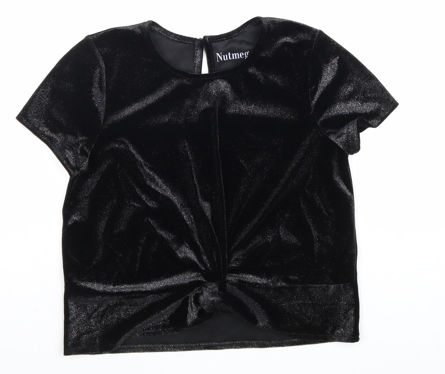 Nutmeg Girls Black Viscose Basic T-Shirt Size 11-12 Years Round Neck Button