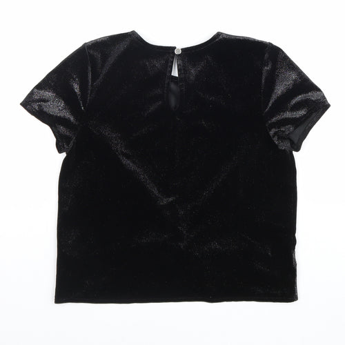 Nutmeg Girls Black Viscose Basic T-Shirt Size 11-12 Years Round Neck Button