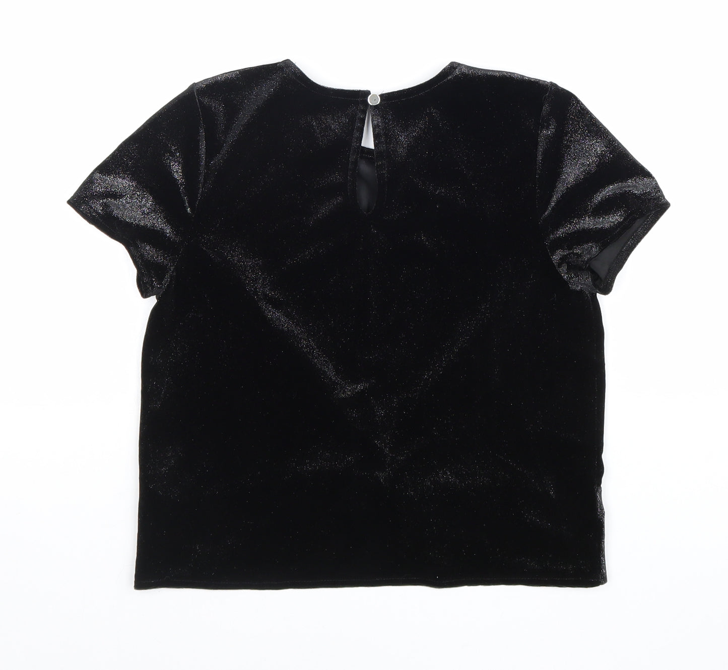Nutmeg Girls Black Viscose Basic T-Shirt Size 11-12 Years Round Neck Button
