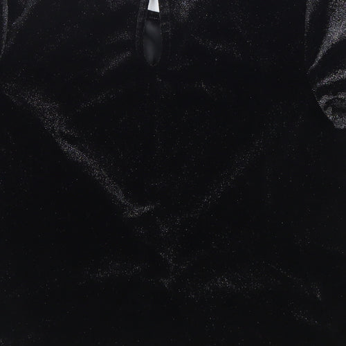 Nutmeg Girls Black Viscose Basic T-Shirt Size 11-12 Years Round Neck Button