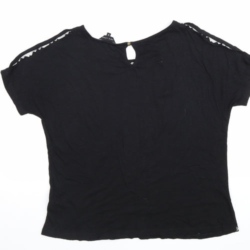 New Look Womens Black Geometric Cotton Basic Blouse Size 12 Round Neck