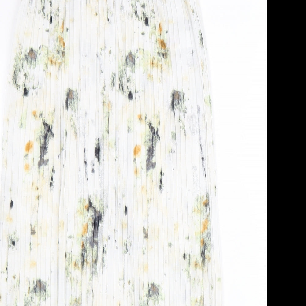 Primark Womens White Geometric Polyester Pleated Skirt Size 8