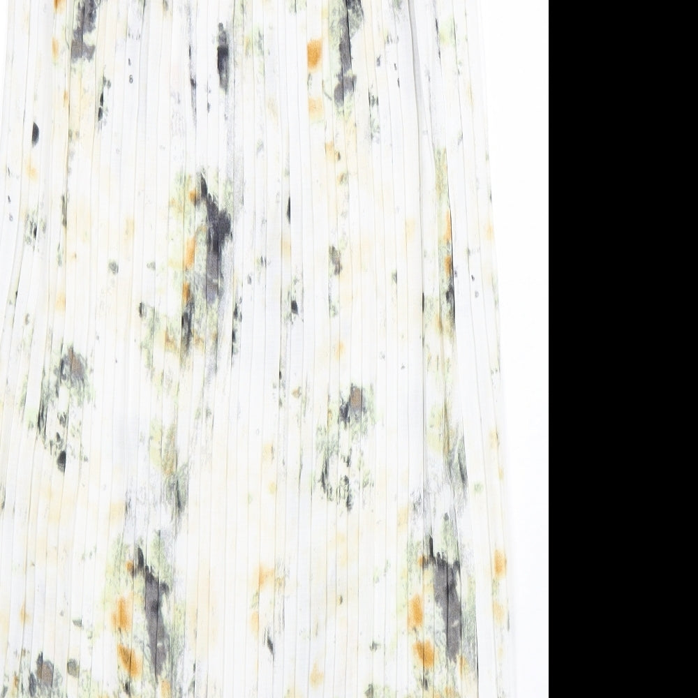 Primark Womens White Geometric Polyester Pleated Skirt Size 8