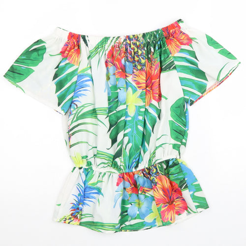 Quiz Womens White Floral Polyester Basic Blouse Size 10 Off the Shoulder