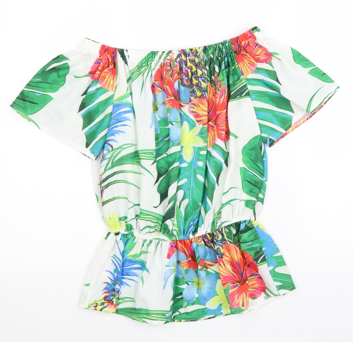 Quiz Womens White Floral Polyester Basic Blouse Size 10 Off the Shoulder