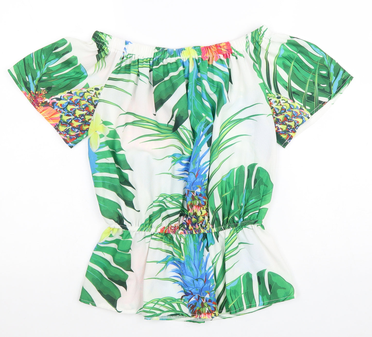 Quiz Womens White Floral Polyester Basic Blouse Size 10 Off the Shoulder