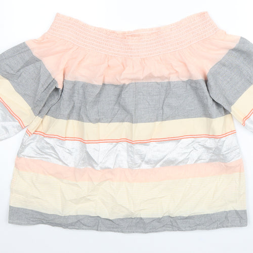 F&F Womens Multicoloured Colourblock Cotton Basic Blouse Size 14 Off the Shoulder