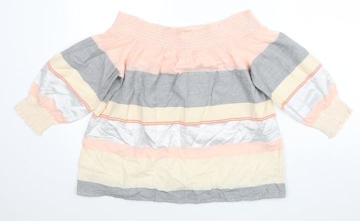 F&F Womens Multicoloured Colourblock Cotton Basic Blouse Size 14 Off the Shoulder
