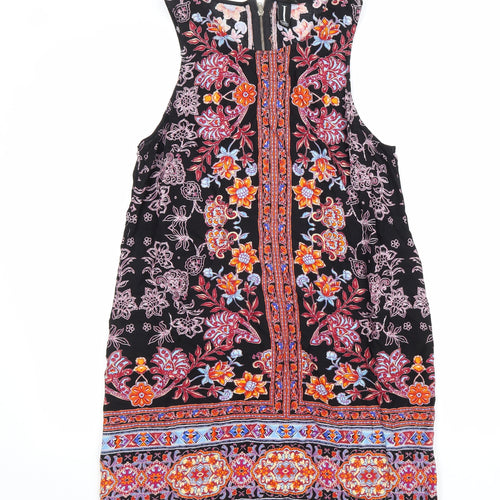 IZABEL Womens Multicoloured Geometric Viscose A-Line Size 12 Round Neck Zip