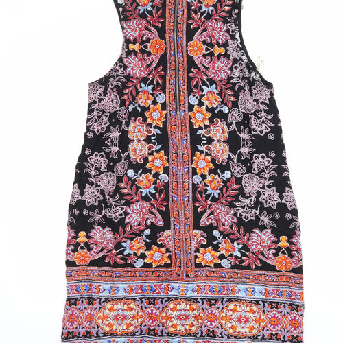 IZABEL Womens Multicoloured Geometric Viscose A-Line Size 12 Round Neck Zip