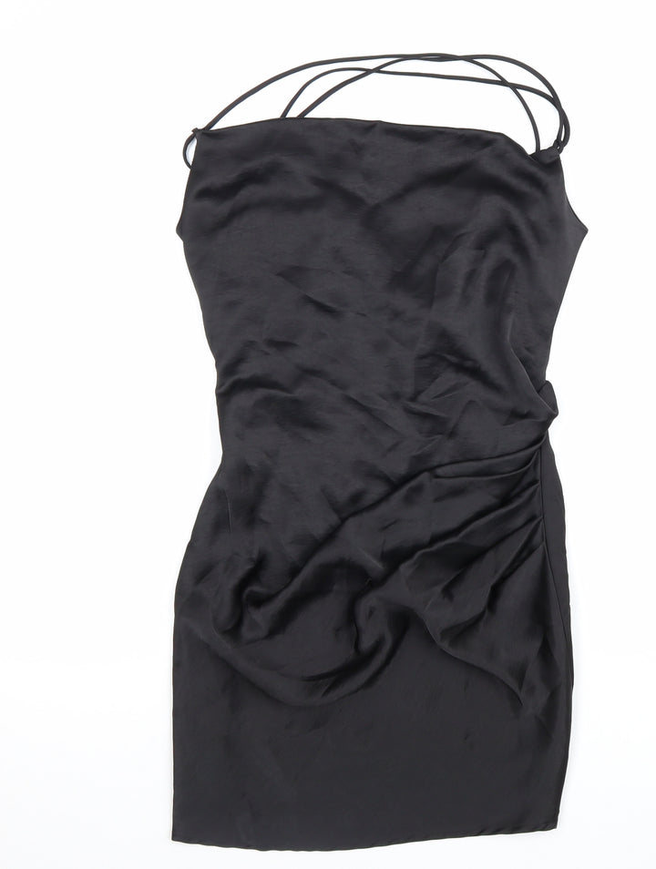 Zara Womens Black Polyester Shift Size S Cowl Neck Zip