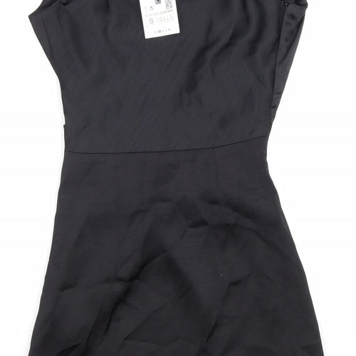 Zara Womens Black Polyester Shift Size S Cowl Neck Zip