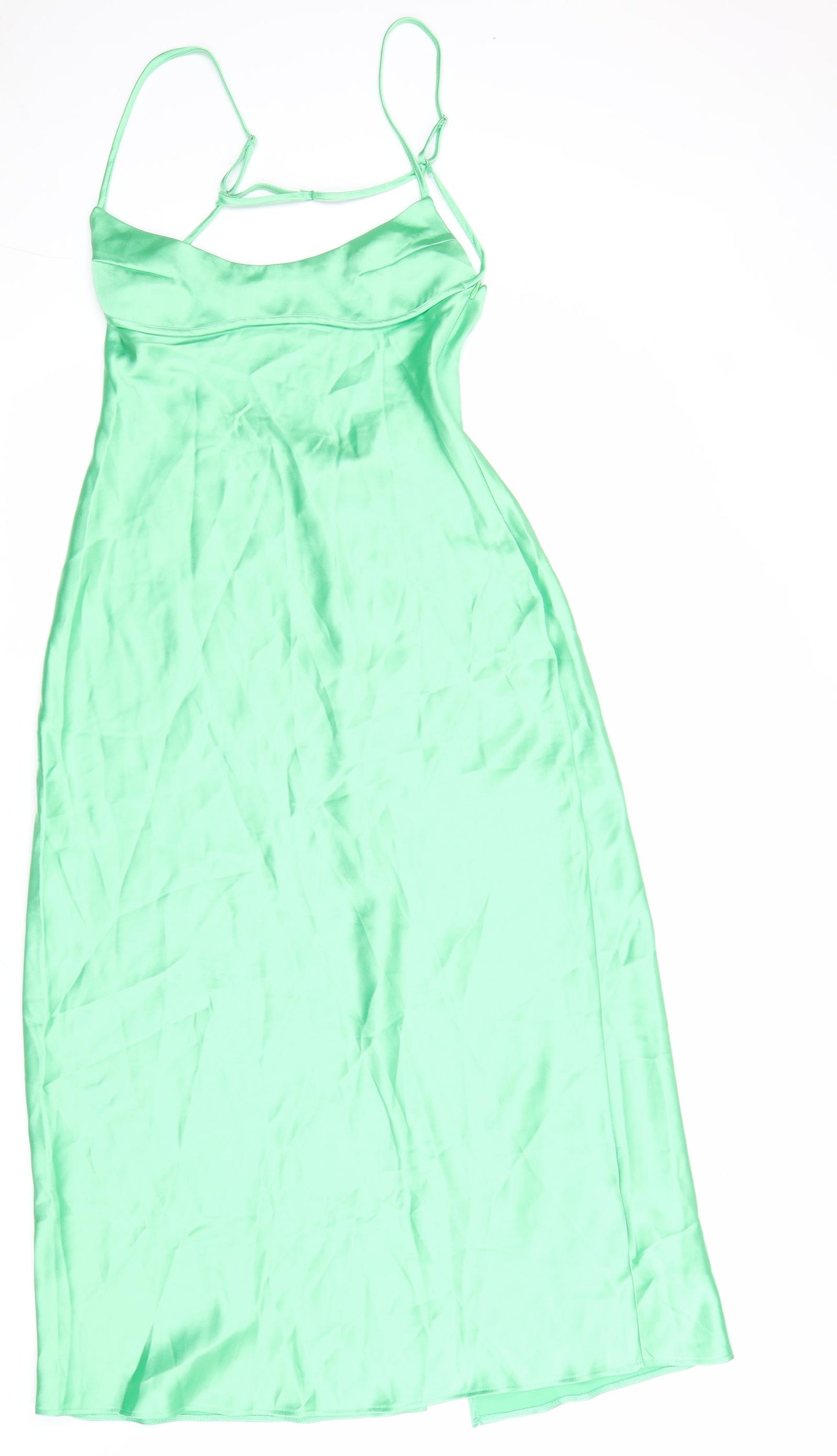 Zara Womens Green Polyester A-Line Size S Round Neck Zip