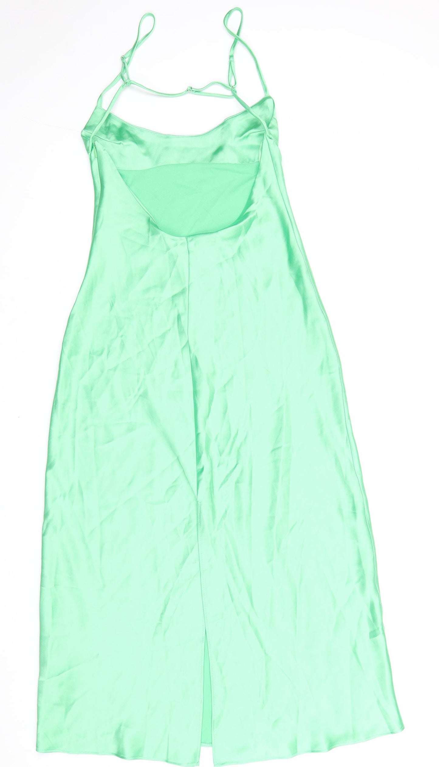 Zara Womens Green Polyester A-Line Size S Round Neck Zip
