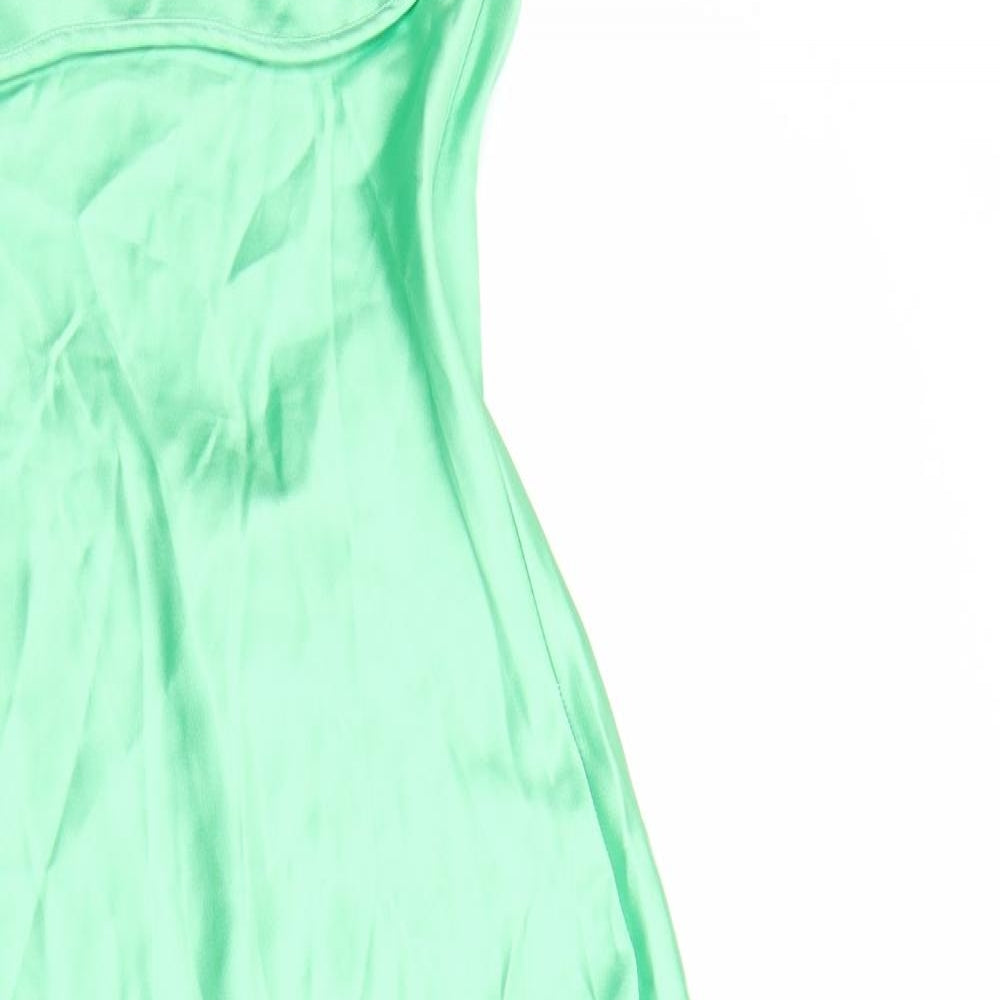 Zara Womens Green Polyester A-Line Size S Round Neck Zip