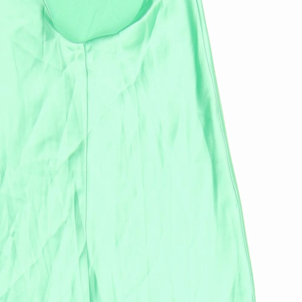 Zara Womens Green Polyester A-Line Size S Round Neck Zip